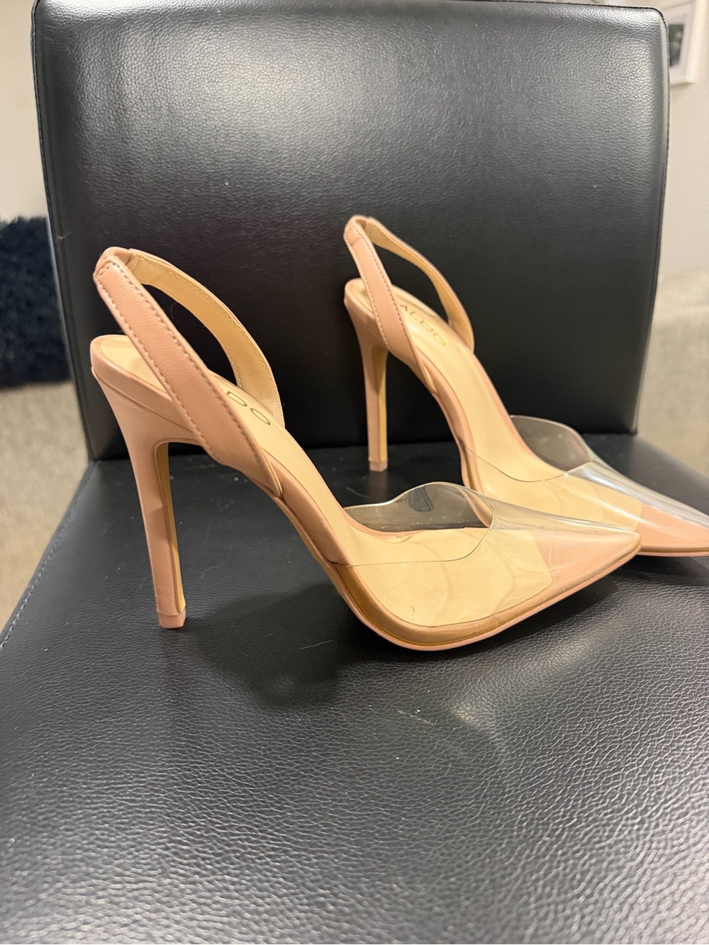 Aldo Nude Clear Slingback Stiletto Heels
